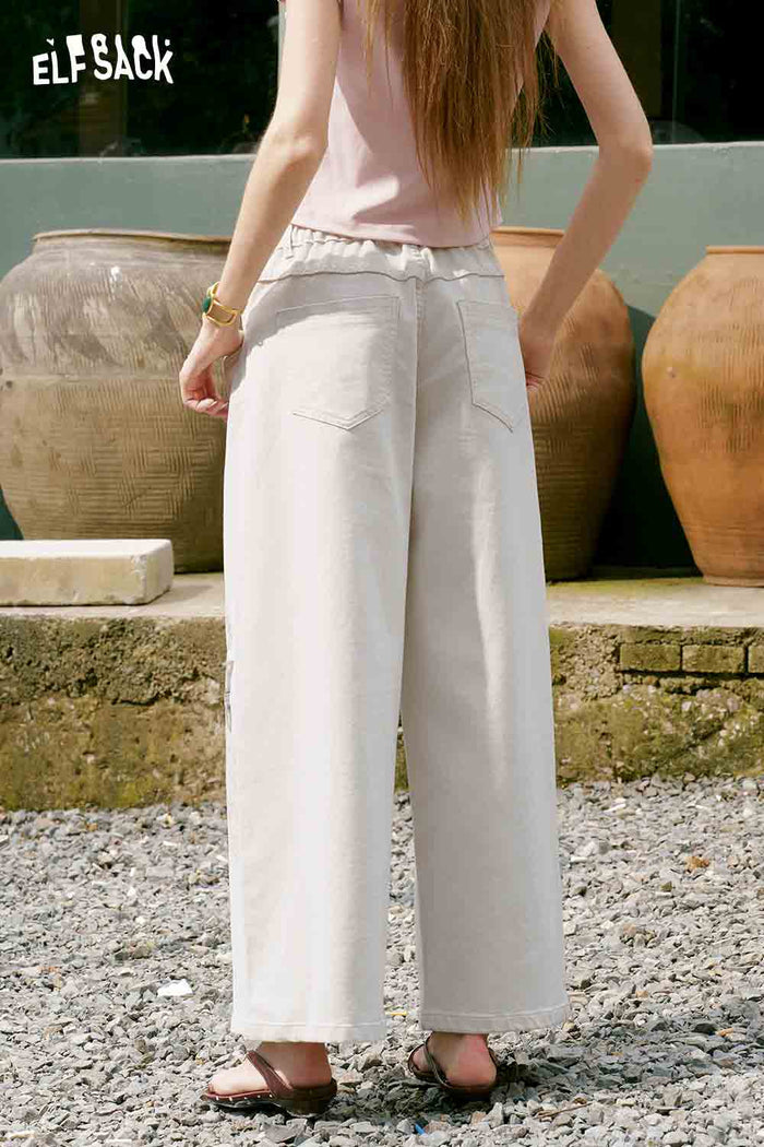 ELFSACK Lace Patch High Waist Barrel Jeans
