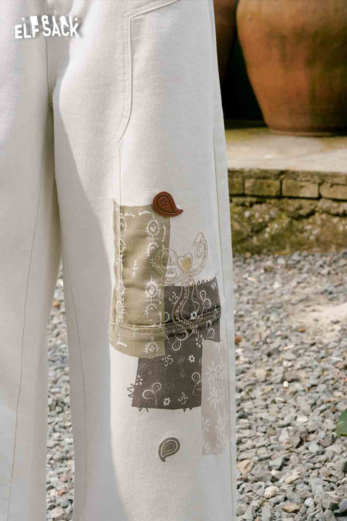 ELFSACK Lace Patch High Waist Barrel Jeans