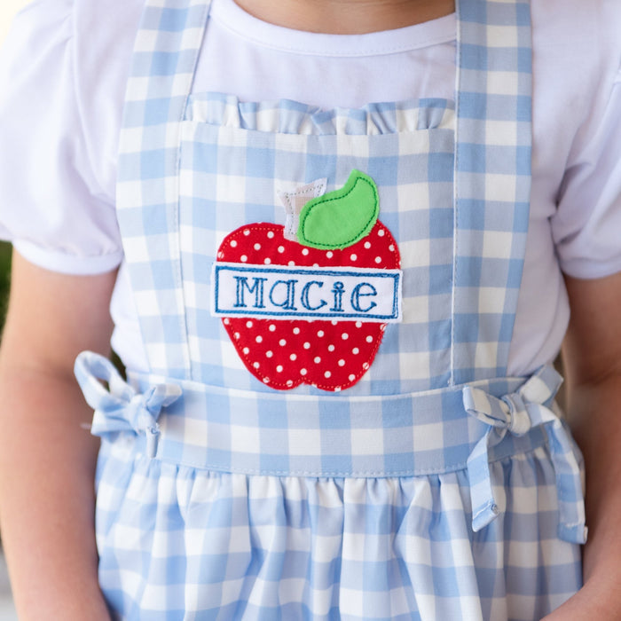 Lace Pinafore - Back to School Blue Gingham - Sugar Bee Clothing