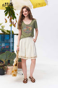ELFSACK Lace Tassel Hem Wide Leg Shorts