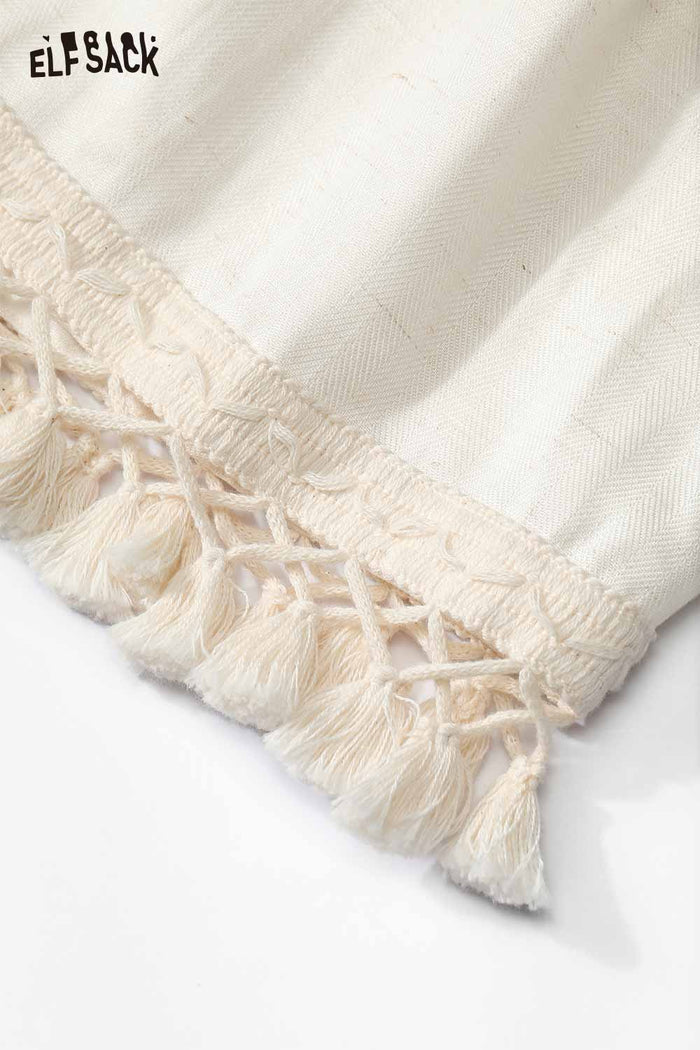 ELFSACK Lace Tassel Hem Wide Leg Shorts