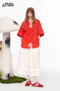 ELFSACK Lace Tiered Elastic Drawstring Linen Pant