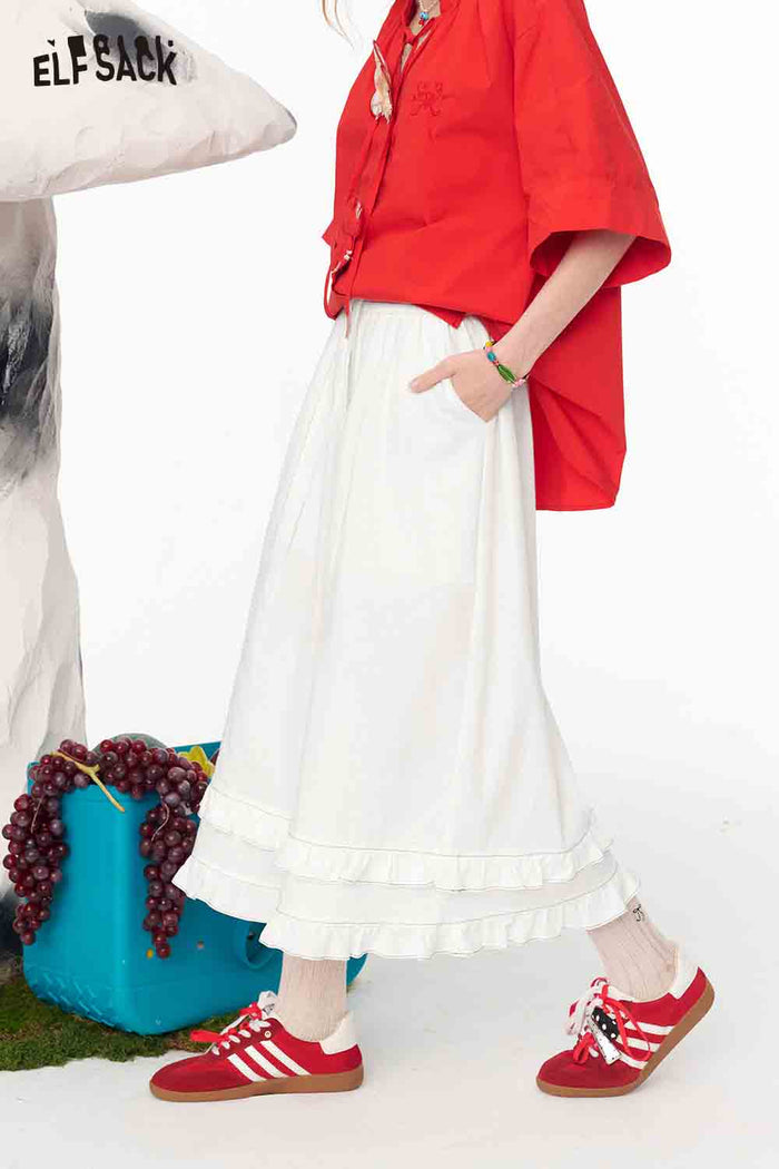 ELFSACK Lace Tiered Elastic Drawstring Linen Pant