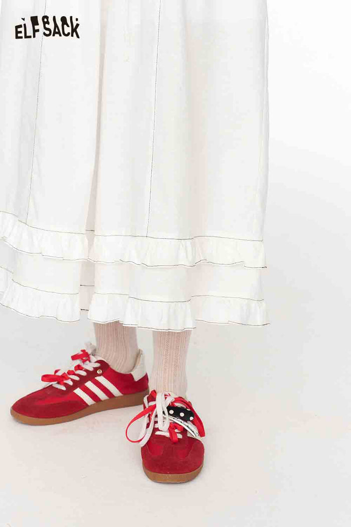 ELFSACK Lace Tiered Elastic Drawstring Linen Pant