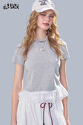 ELFSACK Lace Trim Hem Crew Neck Tee