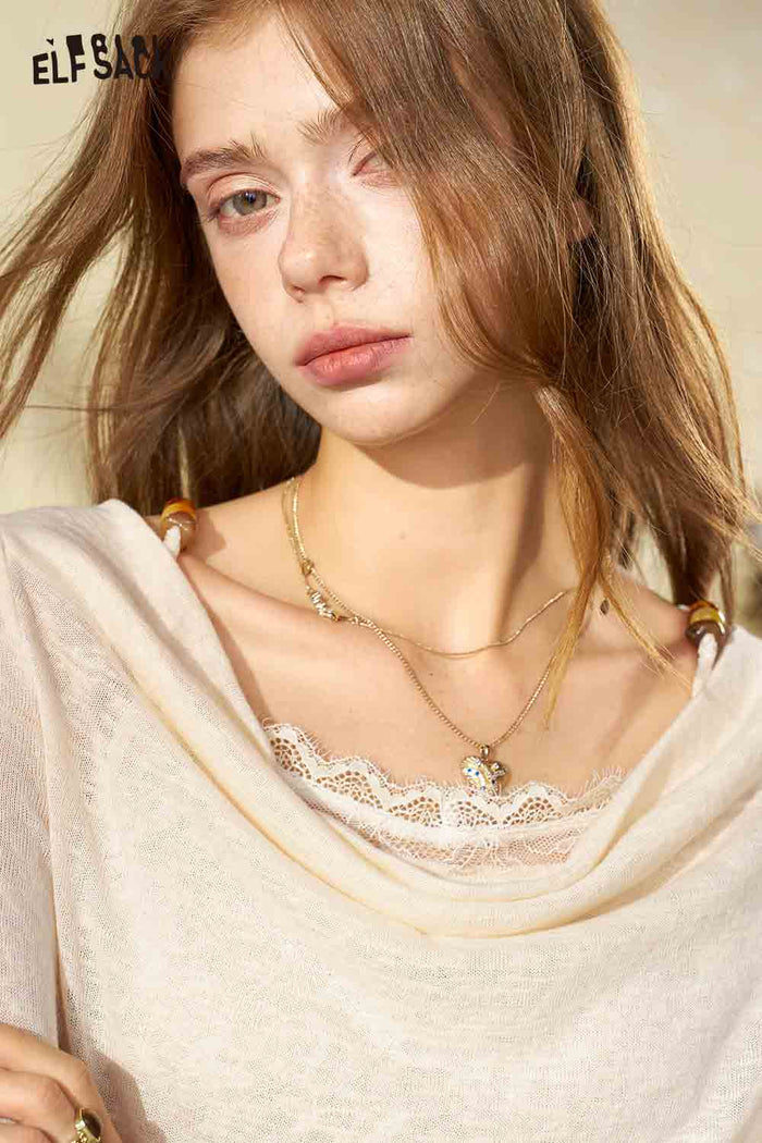 Lace Trim Tie Waist Long Sleeve Sweater