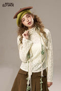 Lace Turtleneck Flare Sleeve Fitted Top