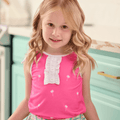 Lauren Ruffle Tank - Pink Palm Trees - Sugar Bee Clothing