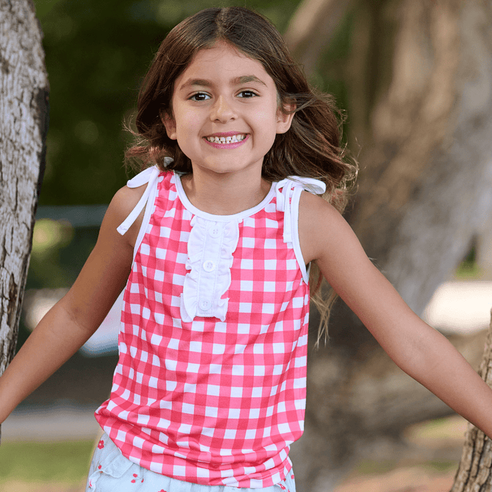 Lauren Ruffle Tank - Red Gingham - Sugar Bee Clothing