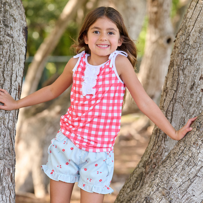 Lauren Ruffle Tank - Red Gingham - Sugar Bee Clothing