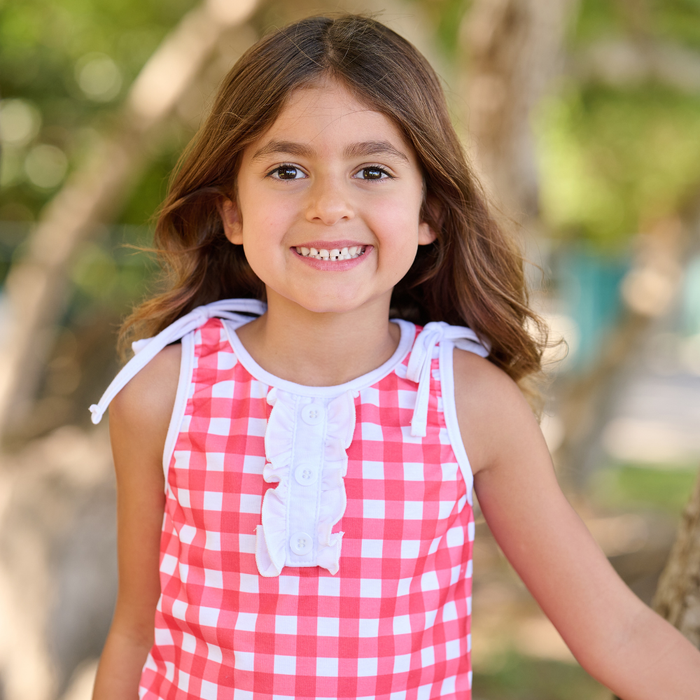 Lauren Ruffle Tank - Red Gingham - Sugar Bee Clothing