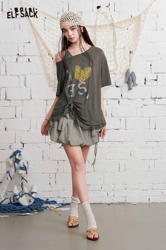 ELFSACK Layered Ruffle Puffball Mini Skirt