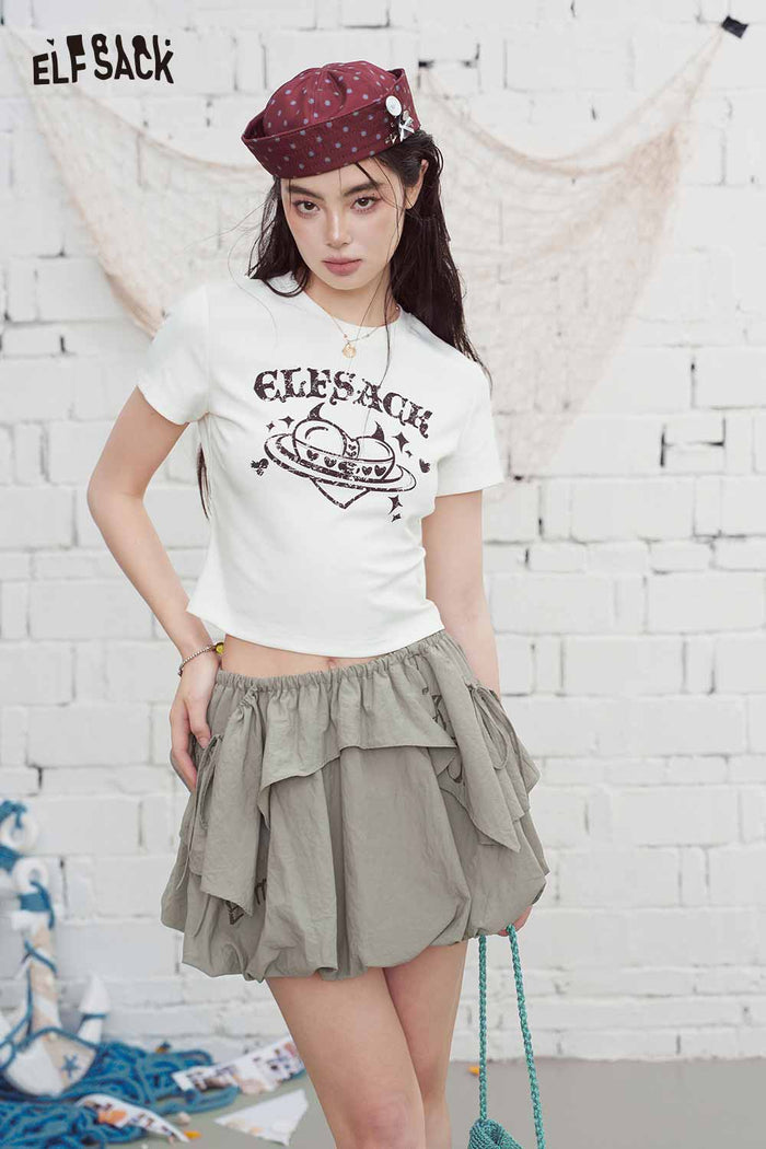 ELFSACK Layered Ruffle Puffball Mini Skirt