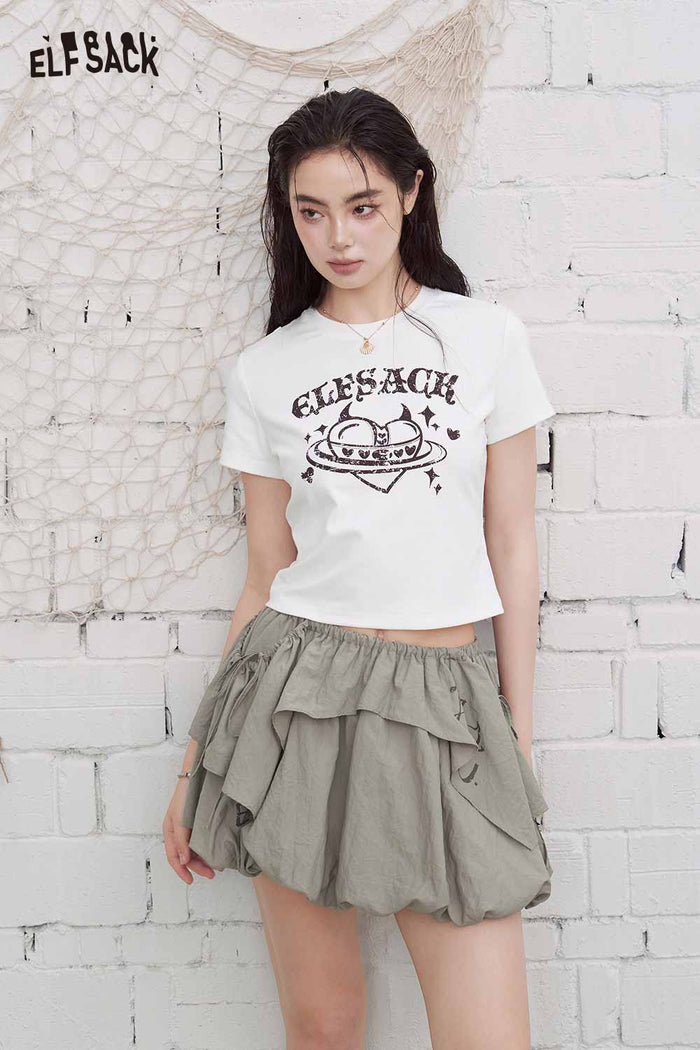 ELFSACK Layered Ruffle Puffball Mini Skirt