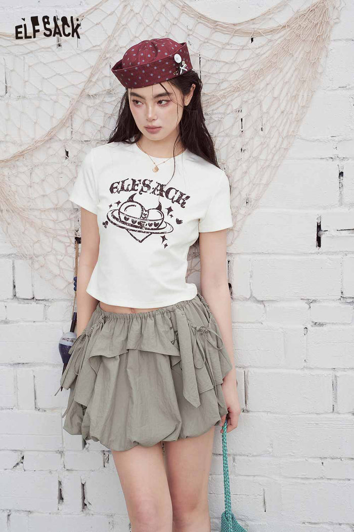 ELFSACK Layered Ruffle Puffball Mini Skirt