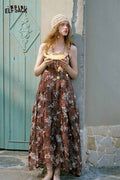 ELFSACK Leaf Print Irregular Midi Cami Dress