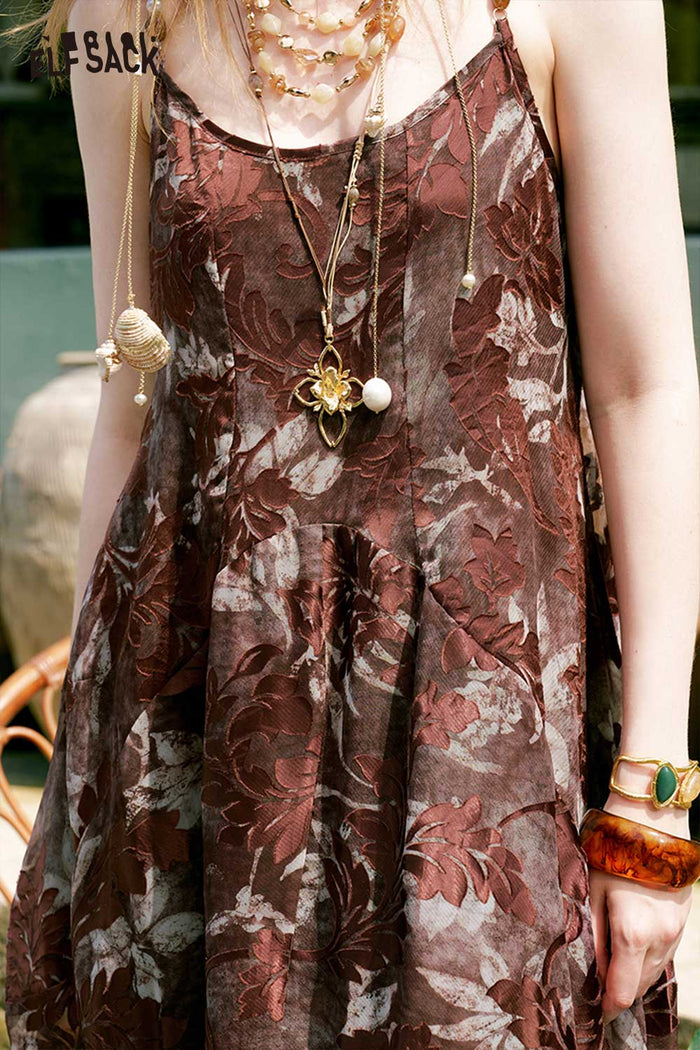 ELFSACK Leaf Print Irregular Midi Cami Dress