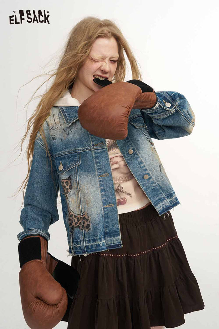 Leopard Print Doodle Loose Short Lapel Jacket