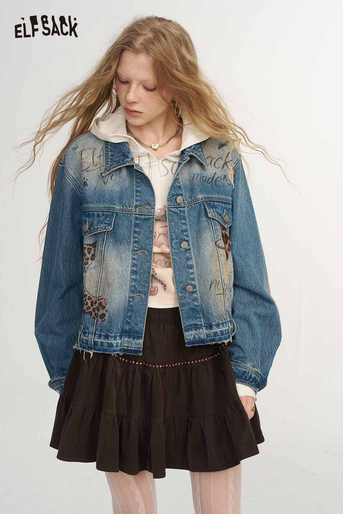 Leopard Print Doodle Loose Short Lapel Jacket