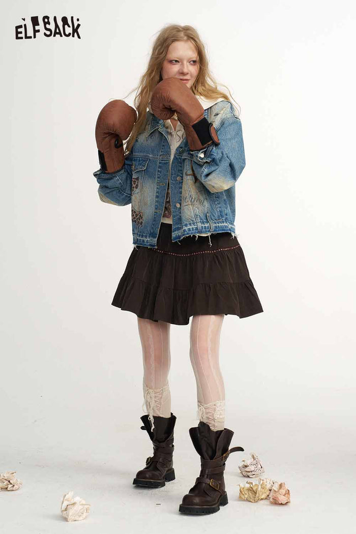 Leopard Print Doodle Loose Short Lapel Jacket