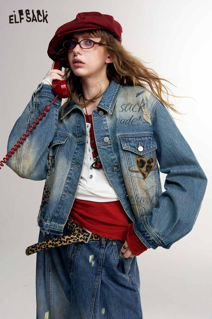 Leopard Print Doodle Loose Short Lapel Jacket