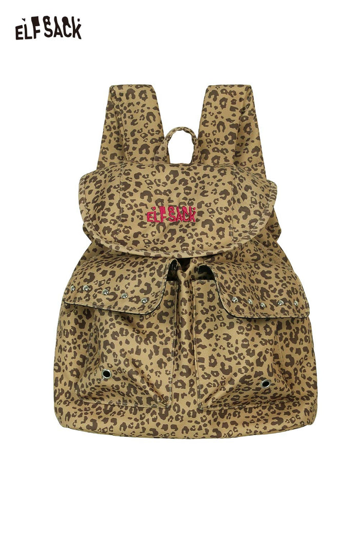 ELFSACK Leopard Print Large Capacity Backpack Summer Backpack Lightweight School Bag