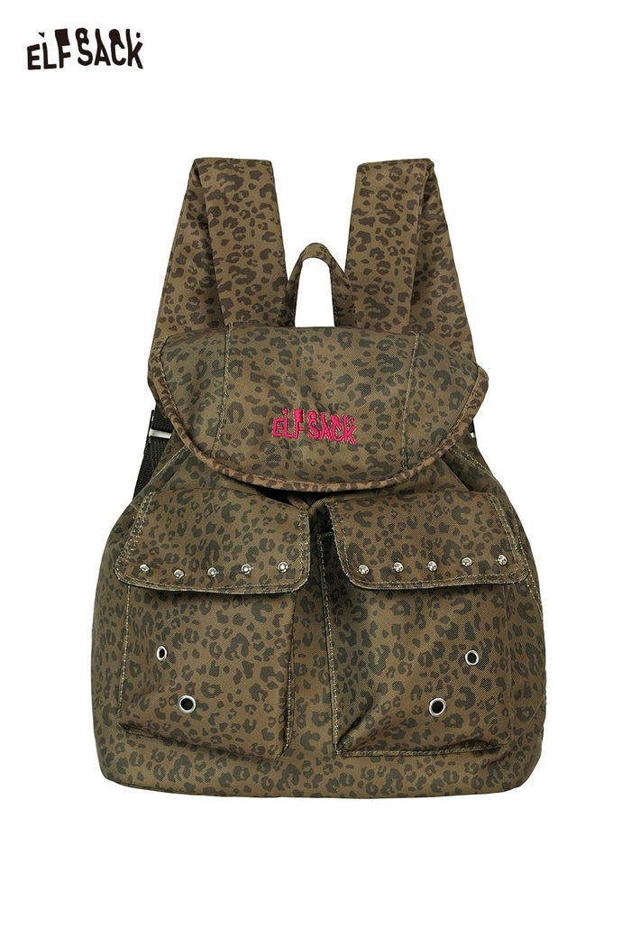 ELFSACK Leopard Print Large Capacity Backpack Summer Backpack Lightweight School Bag
