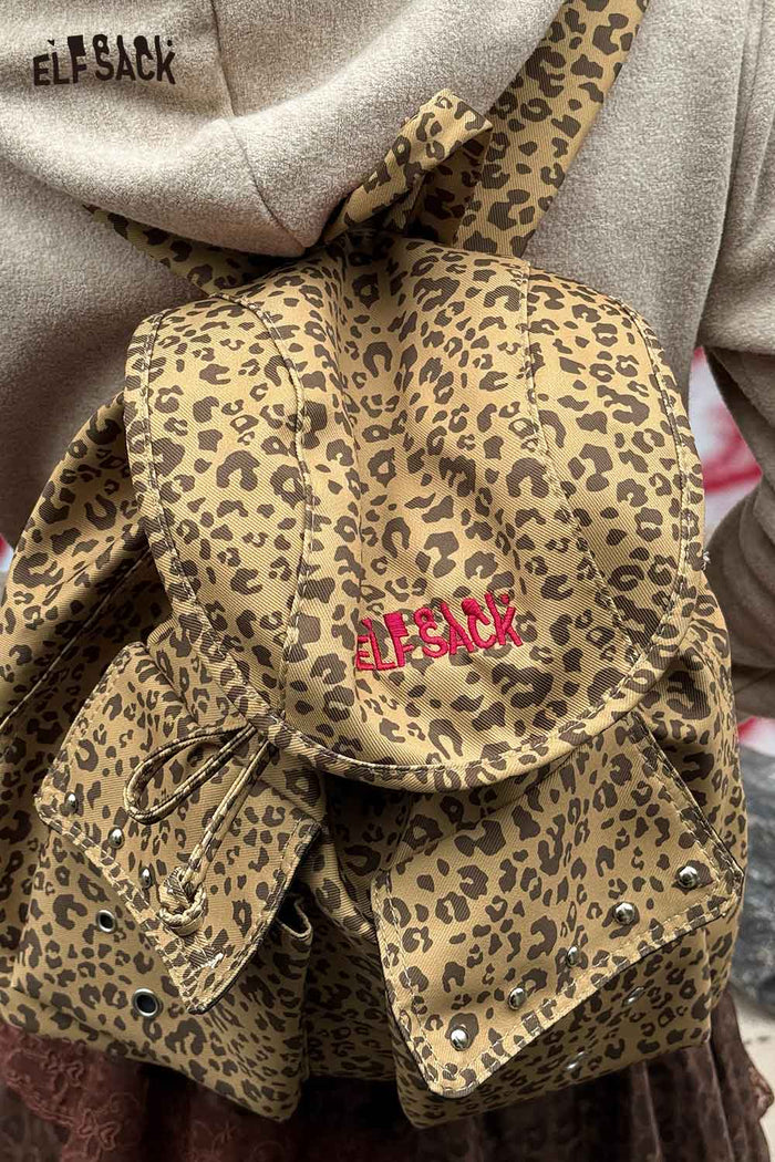 ELFSACK Leopard Print Large Capacity Backpack Summer Backpack Lightweight School Bag