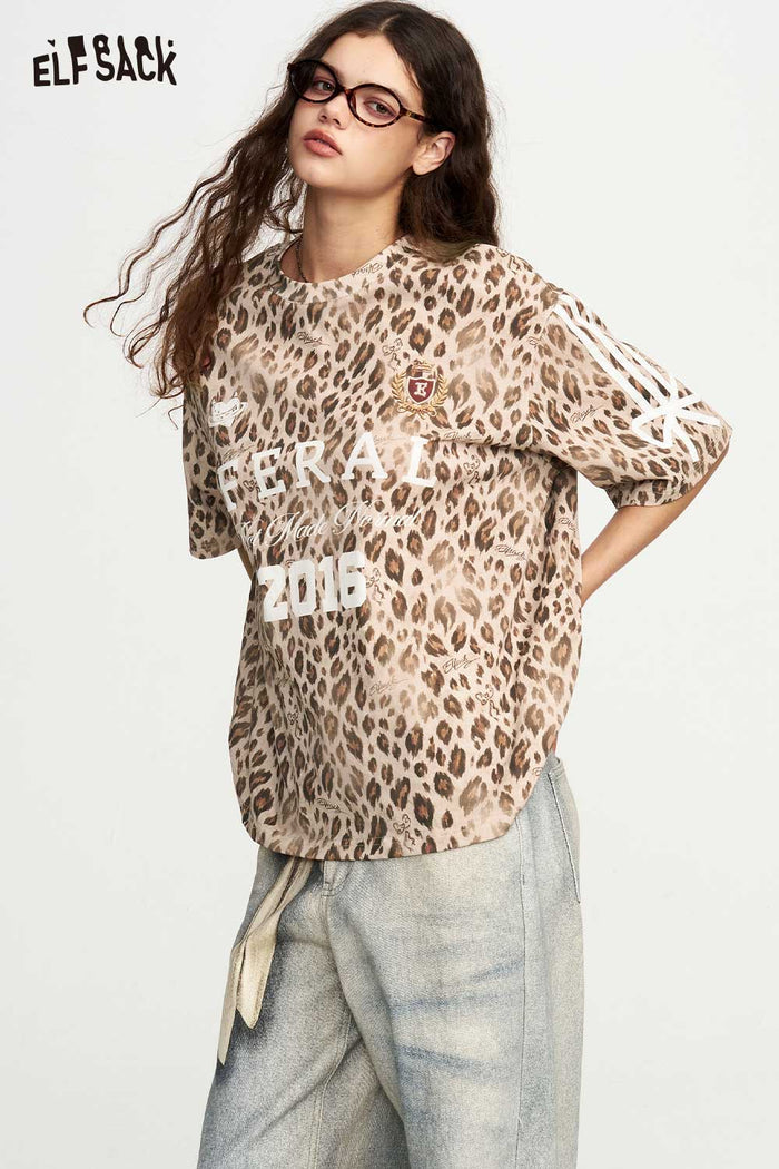 Leopard Print Letter Graphic Short Sleeve Tee