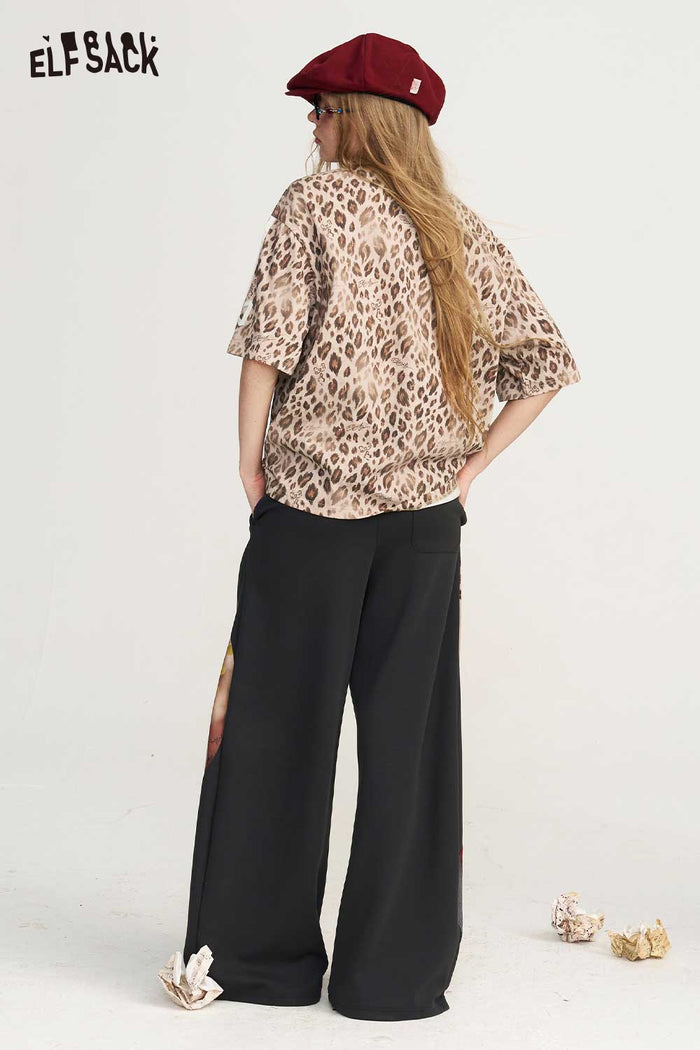 Leopard Print Letter Graphic Short Sleeve Tee