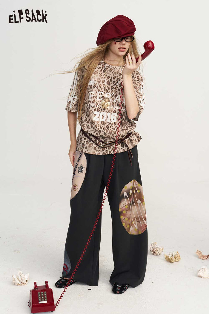 Leopard Print Letter Graphic Short Sleeve Tee