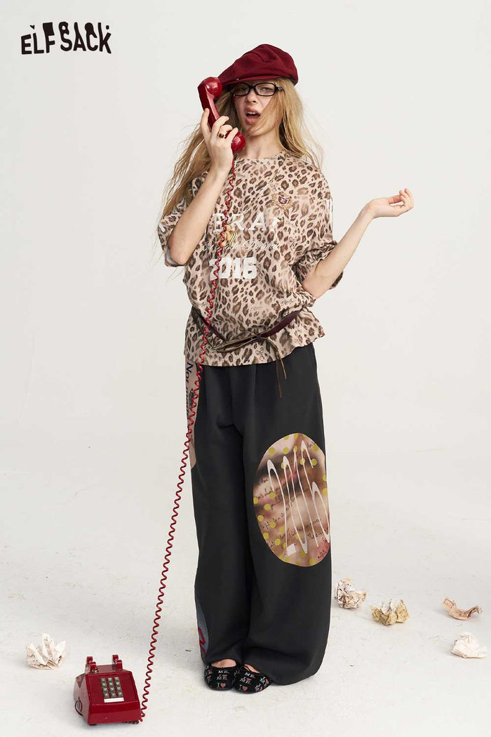 Leopard Print Letter Graphic Short Sleeve Tee