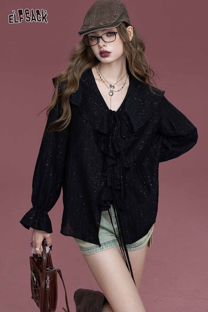 Leopard Print Ruffle V-Neck Blouse