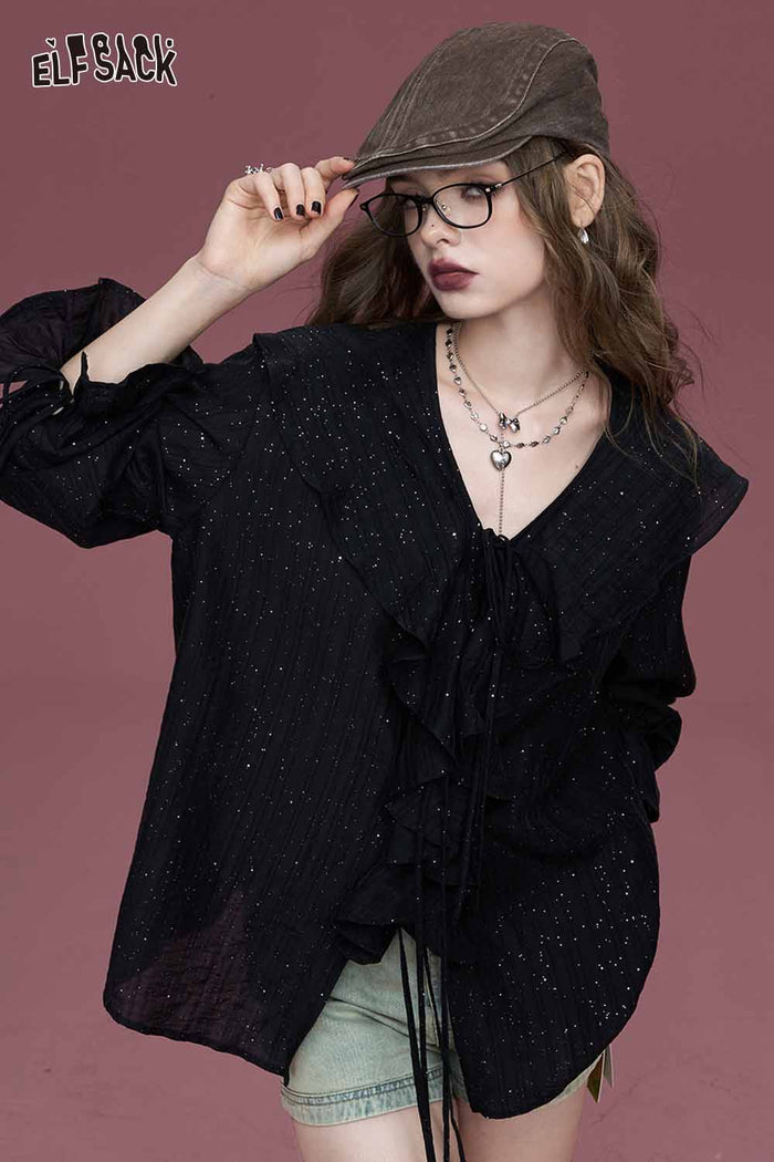 Leopard Print Ruffle V-Neck Blouse