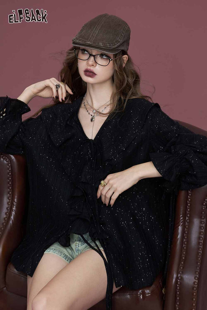 Leopard Print Ruffle V-Neck Blouse