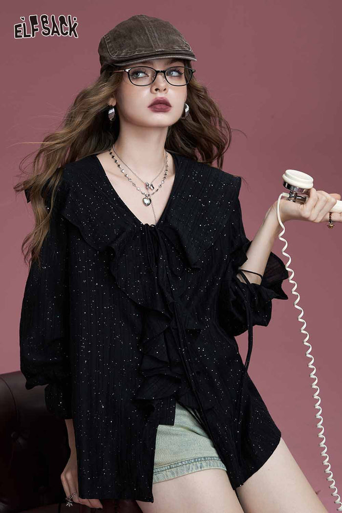 Leopard Print Ruffle V-Neck Blouse