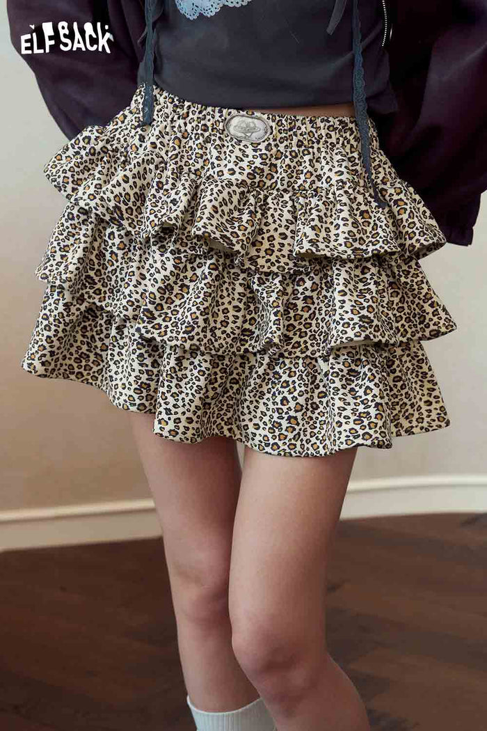 Leopard Ruffle Layered Mini Skirt