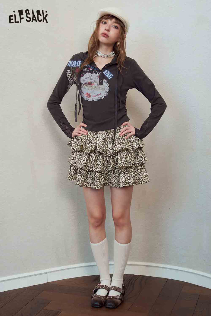 Leopard Ruffle Layered Mini Skirt
