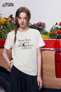 ELFSACK Letter Print Crew Neck Short Sleeve T-Shirt