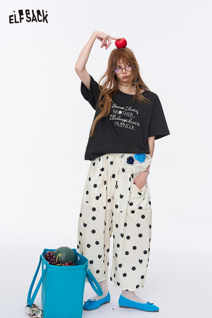 ELFSACK Letter Print Crew Neck Short Sleeve T-Shirt