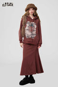 ELFSACK Light Angora Red Strawberry Print Hoodie Half Skirt Set