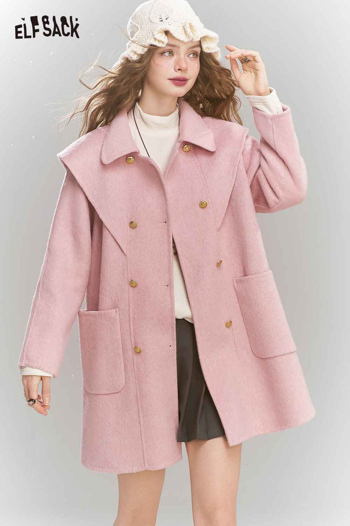 ELFSACK Light British Style Gray Mid Length Coat