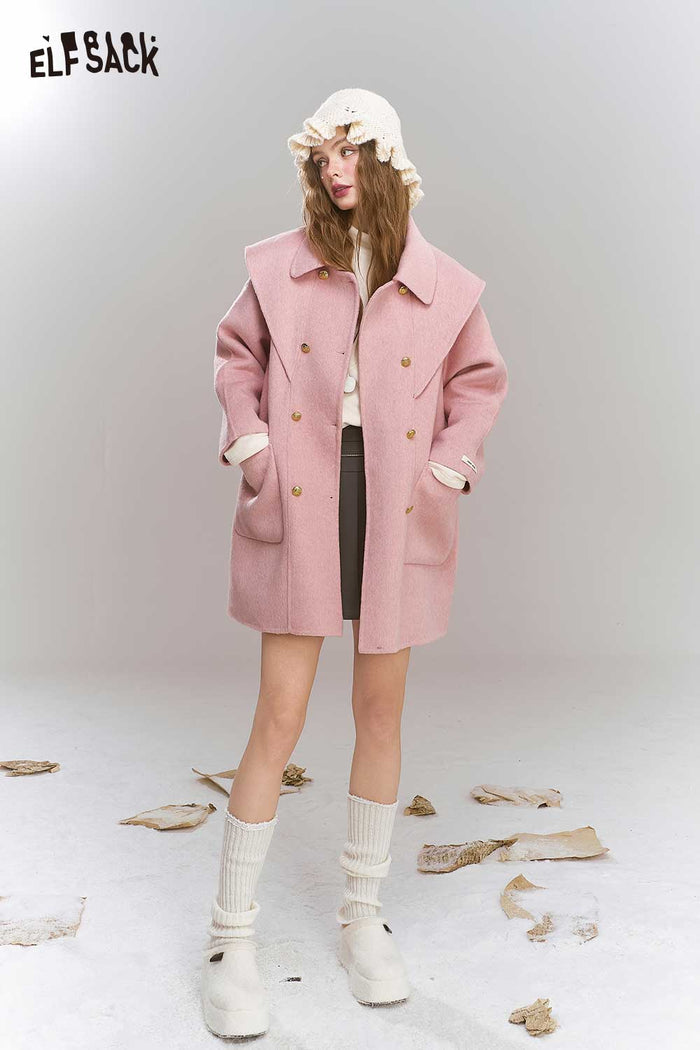 ELFSACK Light British Style Gray Mid Length Coat