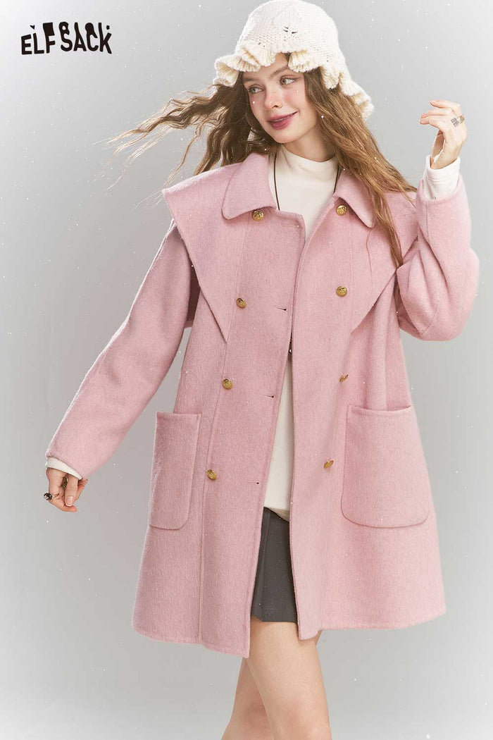 ELFSACK Light British Style Gray Mid Length Coat
