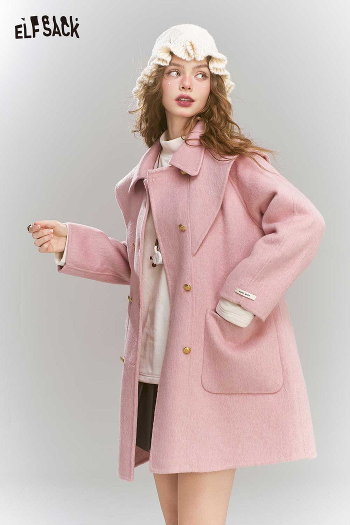 ELFSACK Light British Style Gray Mid Length Coat