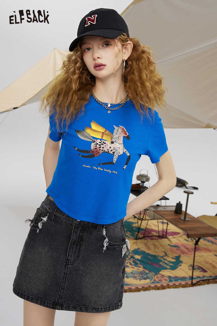 ELFSACK Light Casual Slimming Short Sleeve Graphic Solid Tshirt