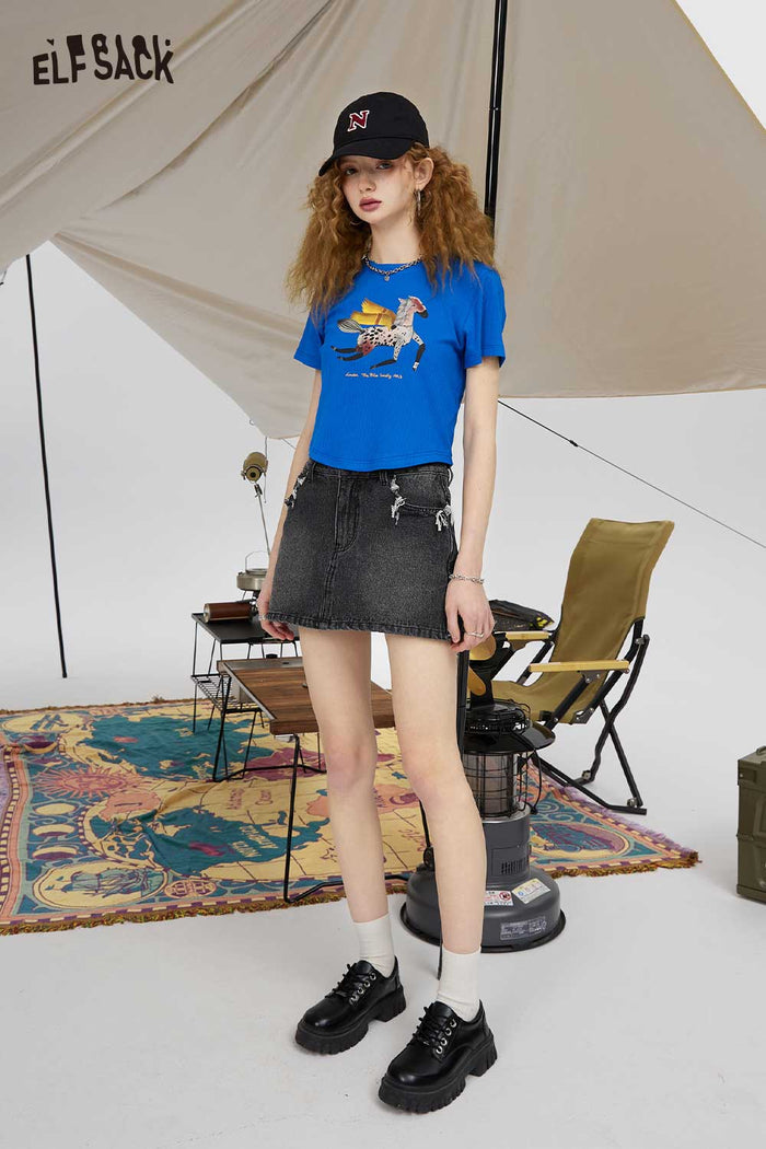 ELFSACK Light Casual Slimming Short Sleeve Graphic Solid Tshirt