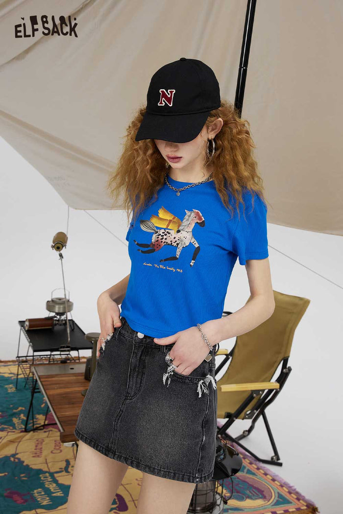 ELFSACK Light Casual Slimming Short Sleeve Graphic Solid Tshirt