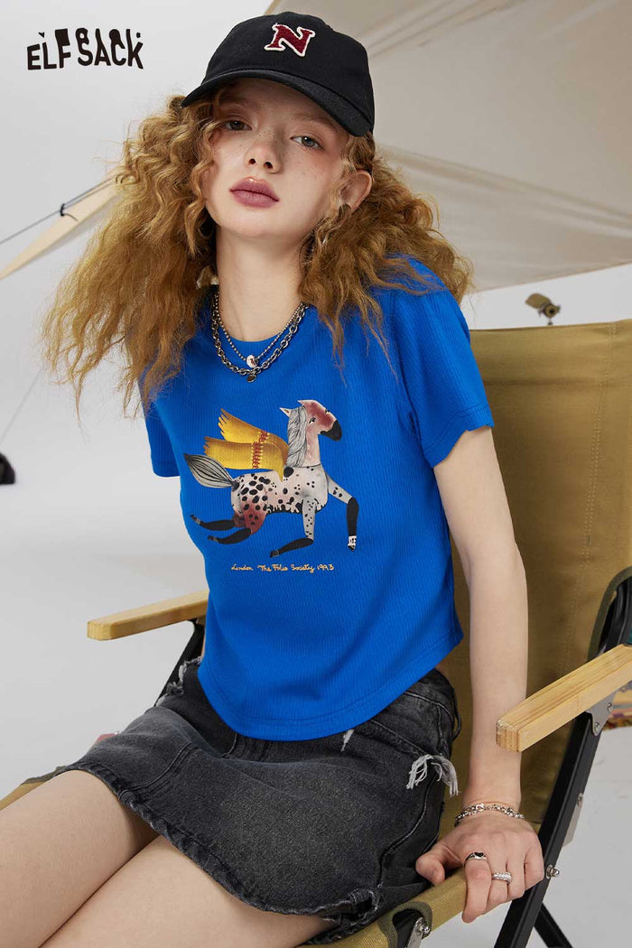ELFSACK Light Casual Slimming Short Sleeve Graphic Solid Tshirt