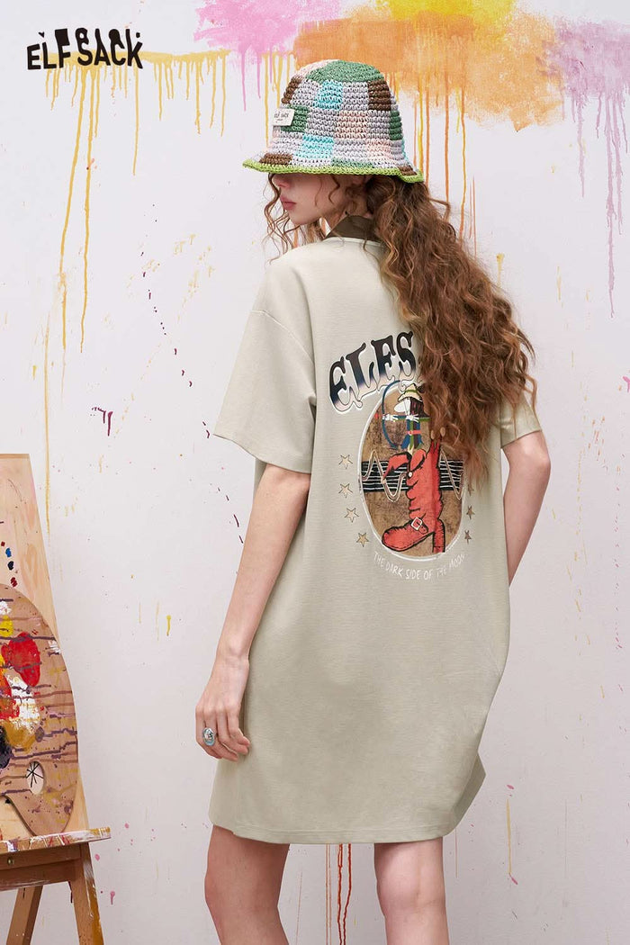 ELFSACK Light Green Midi Dress with Contrast Collar